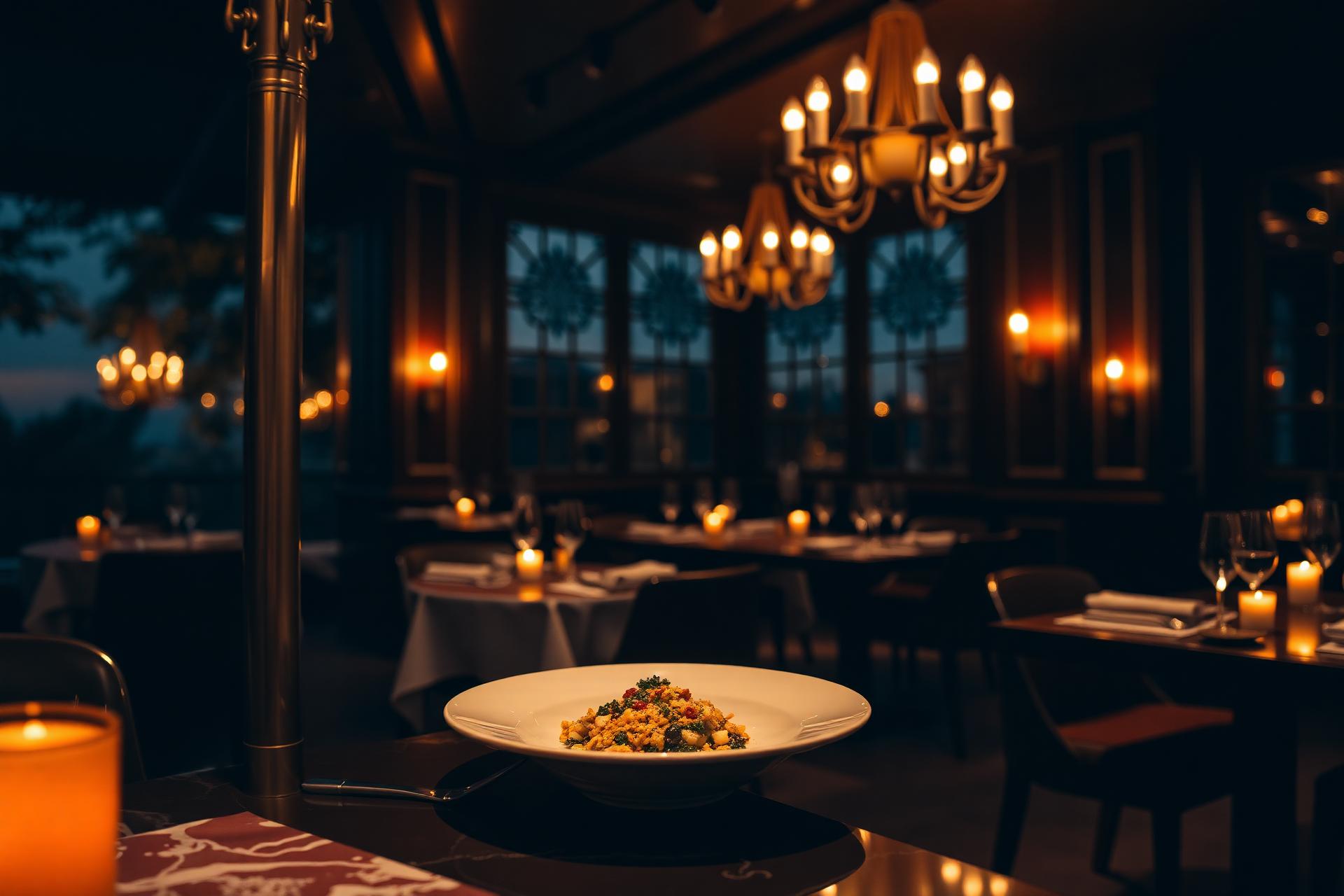 Candlelit dining room at Maison Lumière